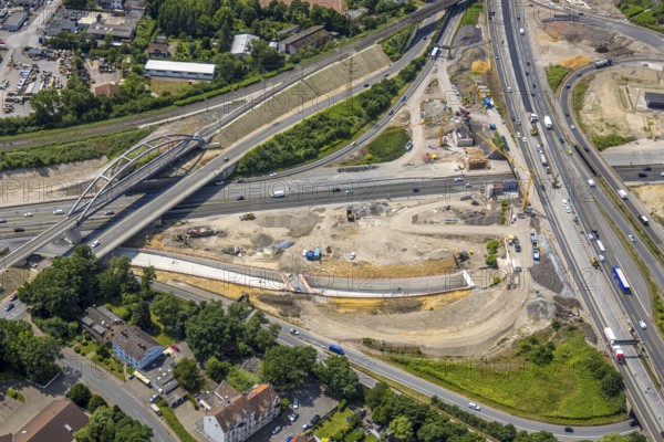 Aerial view, large construction site motorway junction Herne with tunnel construction, motorway A43 and motorway A42, Baukau-West, Herne, Ruhr area, North Rhine-Westphalia, Germany, construction work, construction area, construction site, building site, construction project, construction site, DE, Europe, large construction site, aerial view, aerial photography, aerial photography, overview, bird's-eye view, overview, linksderA43, HernelinksderA43