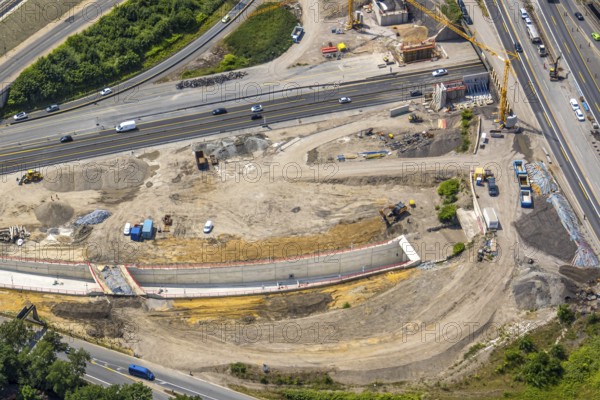 Aerial view, large construction site motorway junction Herne with tunnel construction, motorway A43 and motorway A42, Baukau-West, Herne, Ruhr area, North Rhine-Westphalia, Germany, construction work, construction area, construction site, building site, construction project, construction site, DE, Europe, large construction site, aerial view, aerial photography, aerial photography, overview, bird's-eye view, overview, linksderA43, HernelinksderA43