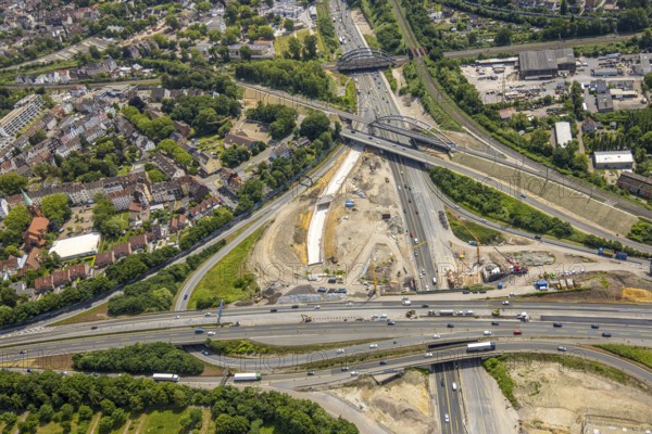 Aerial view, large construction site motorway junction Herne with tunnel construction, motorway A43 and motorway A42, Baukau-West, Herne, Ruhr area, North Rhine-Westphalia, Germany, construction work, construction area, construction site, building site, construction project, construction site, DE, Europe, large construction site, aerial view, aerial photography, aerial photography, overview, bird's-eye view, overview, linksderA43, HernelinksderA43