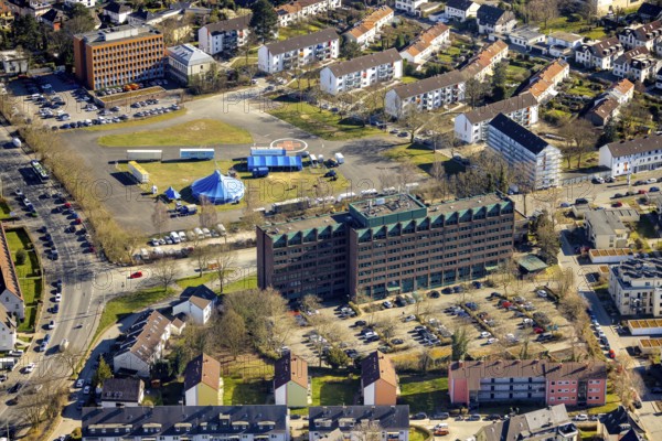 Aerial photo, Hagen police headquarters, Circus Verona tents on Otto-Ackermann-Platz, Altenhagen, Hagen, Ruhr area, North Rhine-Westphalia, Germany