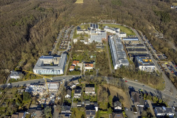 Aerial view, FernUniversität Hagen, construction site on Feithstraße, university quarter, Hagen, Ruhr area, North Rhine-Westphalia, Germany