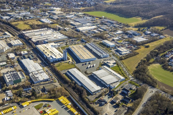 Aerial view, Bandstahlstraße industrial estate, Lennetal, Hagen, Ruhr area, North Rhine-Westphalia, Germany