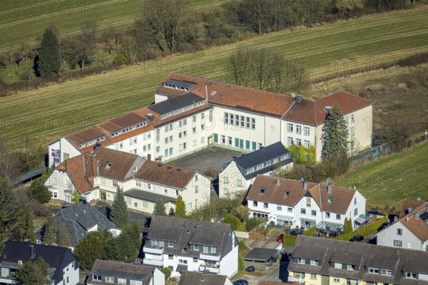 Aerial view, former Garenfeld grammar school, planned conversion, Dorfstraße, Boele, Hagen, Ruhr area, North Rhine-Westphalia, Germany