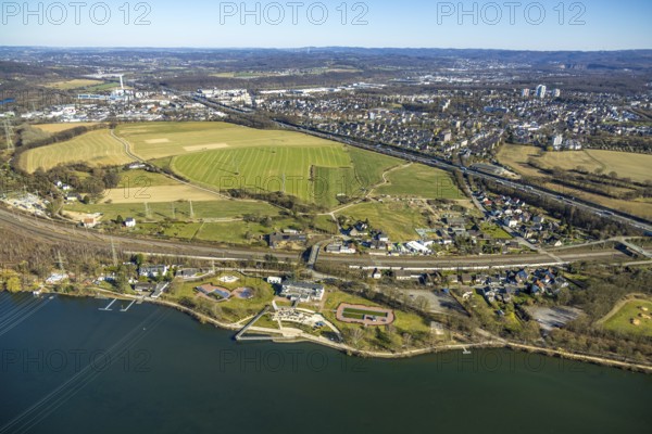 Aerial view, Strandhaus Salitos Beach Hengsteysee Beach Club on the southern shore of Hengstey, outdoor pool, Herdecke, Ruhr area, North Rhine-Westphalia, Germany