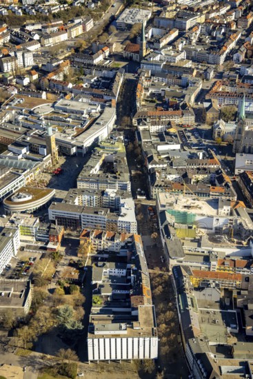Aerial view, city centre with Rathaus Galerie, pedestrian zone Rathauspassage, medium-sized town, Hagen, Ruhr area, North Rhine-Westphalia, Germany