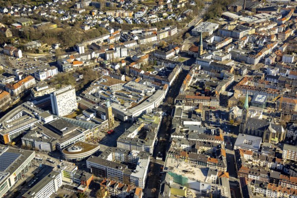 Aerial view, city centre with Rathaus Galerie, pedestrian zone Rathauspassage, medium-sized town, Hagen, Ruhr area, North Rhine-Westphalia, Germany