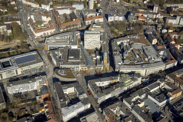 Aerial view, city centre with Rathaus Galerie, pedestrian zone Rathauspassage, medium-sized town, Hagen, Ruhr area, North Rhine-Westphalia, Germany