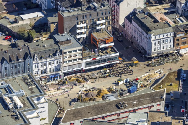 Aerial view, WAZ Medienhaus am Robert-Brauner-Platz, Cafe Extrablatt and construction site, Herne-Mitte, Herne, Ruhr area, North Rhine-Westphalia, Germany, outdoor catering, DE, Europe, aerial view, aerial photography, aerial photography, media house, overview, publishing house, bird's eye view, birds-eyes view, overview
