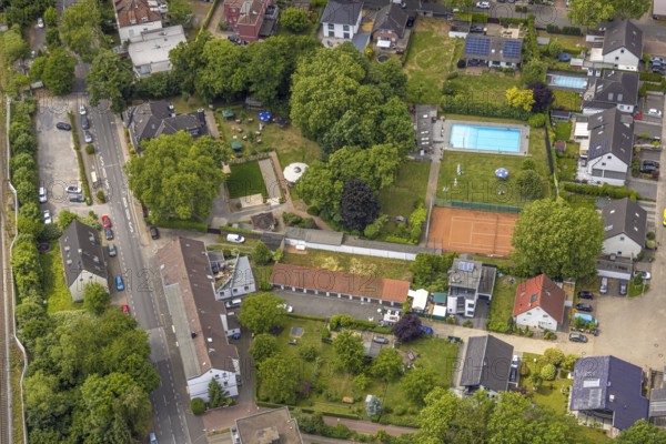 Aerial view, casino club Harmonie Unser Fritz 1959, swimming pool and tennis court Alleestraße, Unser Fritz, Herne, Ruhr area, North Rhine-Westphalia, Germany, DE, Europe, aerial view, aerial photography, aerial photography, overview, bird's-eye view, overview, linksderA43, HernelinksderA43