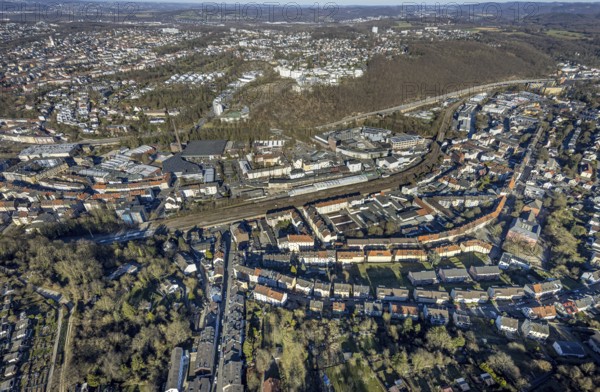 Aerial view, Volmetal bridge in residential area, view of Oberhagen district, medium-sized town, Hagen, Ruhr area, North Rhine-Westphalia, Germany