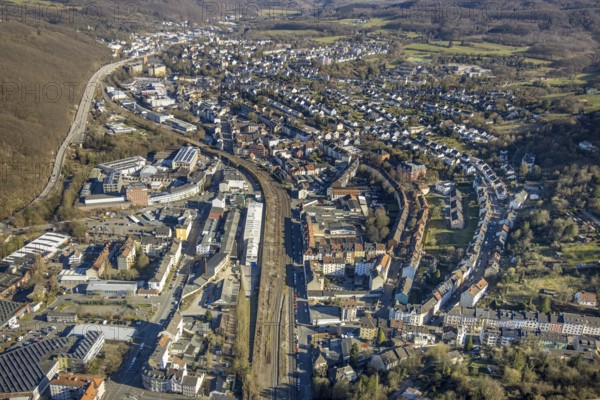 Aerial view, Volmetal bridge in residential area, view of Oberhagen district, medium-sized town, Hagen, Ruhr area, North Rhine-Westphalia, Germany