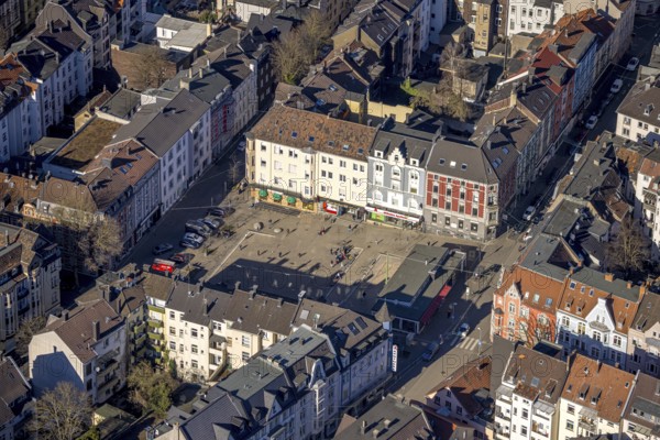 Aerial view, Wilhelmsplatz, market square and car park, Wehringhausen, Hagen, Ruhr area, North Rhine-Westphalia, Germany