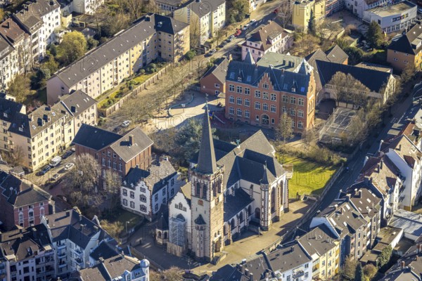 Aerial view, St. Michael's Church, Pelmke Cultural Centre, Emil Schumacher School, Wehringhausen, Hagen, Ruhr area, North Rhine-Westphalia, Germany