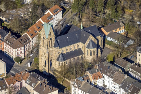 Aerial view, St Josef's Catholic Church, Wehringhausen, Hagen, Ruhr area, North Rhine-Westphalia, Germany