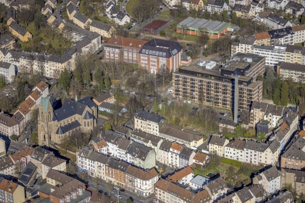 Aerial view, St.-Josefs-Hospital Hospital and Altenhagen Secondary School, Altenhagen, Hagen, Ruhr area, North Rhine-Westphalia, Germany