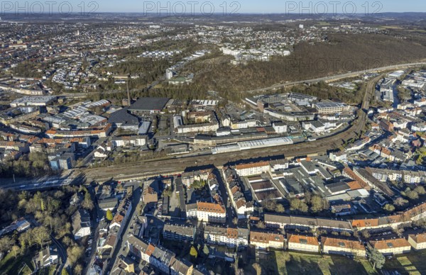 Aerial view, Volmetal bridge in residential area, view of Oberhagen district, medium-sized town, Hagen, Ruhr area, North Rhine-Westphalia, Germany