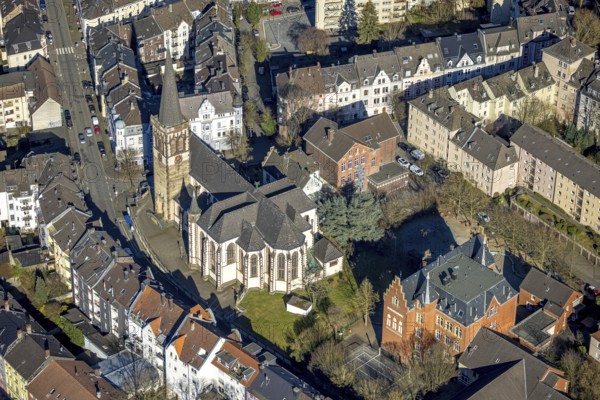 Aerial view, St. Michael's Church, Pelmke Cultural Centre, Emil Schumacher School, Wehringhausen, Hagen, Ruhr area, North Rhine-Westphalia, Germany