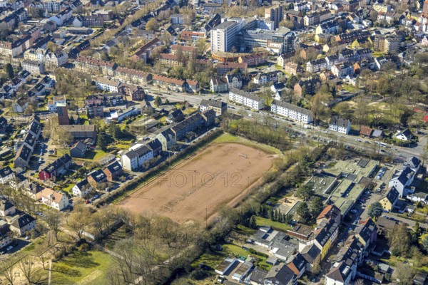 Aerial view, Franzstraße sports field, planned housing construction, Wanne, Herne, Ruhr area, North Rhine-Westphalia, Germany, DE, Europe, aerial view, aerial photography, aerial photography, sports field, overview, bird's-eye view, overview