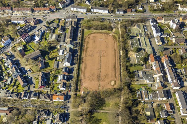 Aerial view, Franzstraße sports field, planned housing construction, Wanne, Herne, Ruhr area, North Rhine-Westphalia, Germany, DE, Europe, aerial view, aerial photography, aerial photography, sports field, overview, bird's-eye view, overview