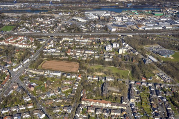 Aerial view, Franzstraße sports field, planned housing construction, Wanne, Herne, Ruhr area, North Rhine-Westphalia, Germany, DE, Europe, aerial view, aerial photography, aerial photography, sports field, overview, bird's-eye view, overview