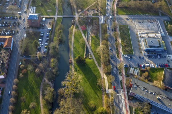 Aerial view, Nordringpark and water sports centre on Adenauerallee, Mitte, Hamm, Ruhr area, North Rhine-Westphalia, Germany