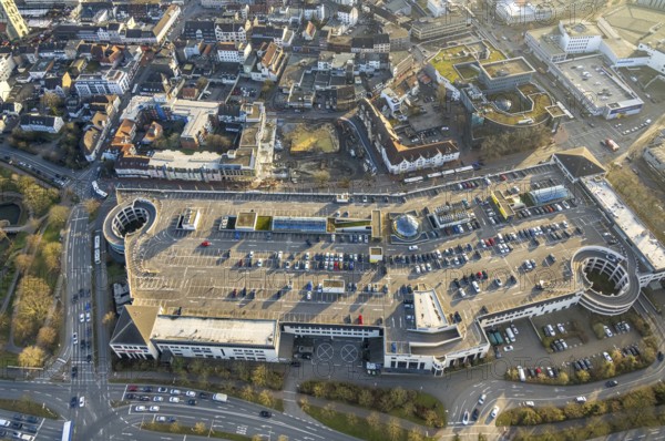 Aerial view, Allee-Center shopping centre with parking deck and Ritterpassage construction site with demolition, Mitte, Hamm, Ruhr area, North Rhine-Westphalia, Germany