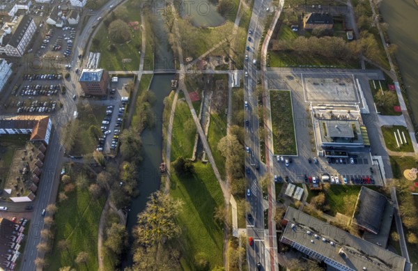 Aerial view, Nordringpark and water sports centre on Adenauerallee, Mitte, Hamm, Ruhr area, North Rhine-Westphalia, Germany
