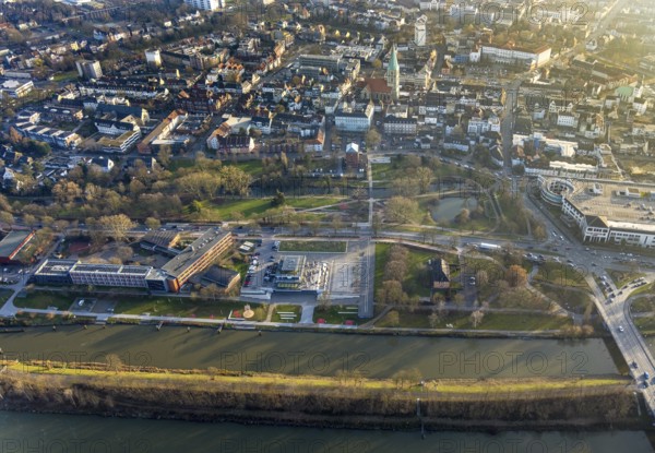 Aerial view, Hammonense grammar school and water sports centre, city centre with Nordring with river Lippe and Datteln-Hamm canal, centre, Hamm, Ruhr area, North Rhine-Westphalia, Germany