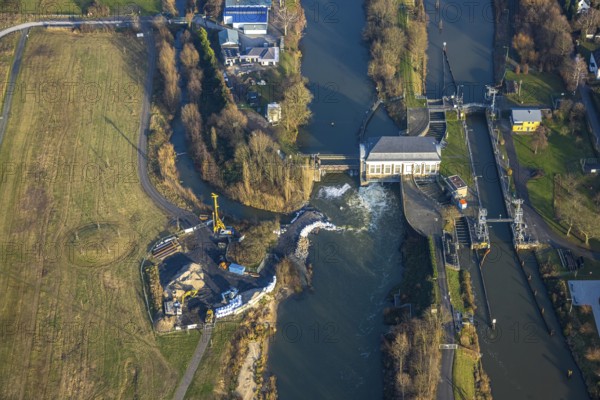 Aerial view, construction site at Hamm lock, river Lippe and Datteln-Hamm canal, centre, Hamm, Ruhr area, North Rhine-Westphalia, Germany