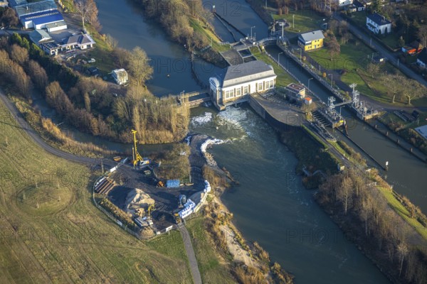 Aerial view, construction site at Hamm lock, river Lippe and Datteln-Hamm canal, centre, Hamm, Ruhr area, North Rhine-Westphalia, Germany