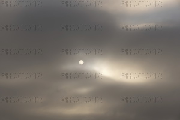 Aerial view, sun and clouds in the fog, district Herringen, Hamm, Ruhr area, North Rhine-Westphalia, Germany