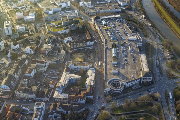 Aerial view, Allee-Center shopping centre with parking deck and Ritterpassage construction site with demolition, Mitte, Hamm, Ruhr area, North Rhine-Westphalia, Germany