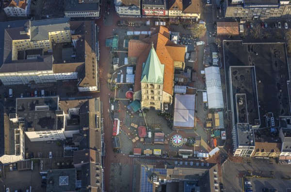 Aerial view, Christmas market at St Paul's Church on the market square, centre, Hamm, Ruhr area, North Rhine-Westphalia, Germany