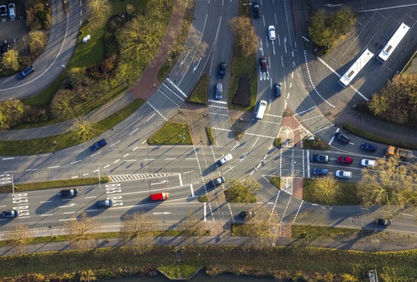 Aerial view, road traffic intersection Hafenstraße and Westring federal road B63, centre, Hamm, Ruhr area, North Rhine-Westphalia, Germany