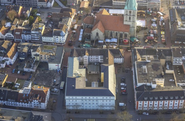 Aerial view, Christmas market at St Paul's Church on the market square, centre, Hamm, Ruhr area, North Rhine-Westphalia, Germany