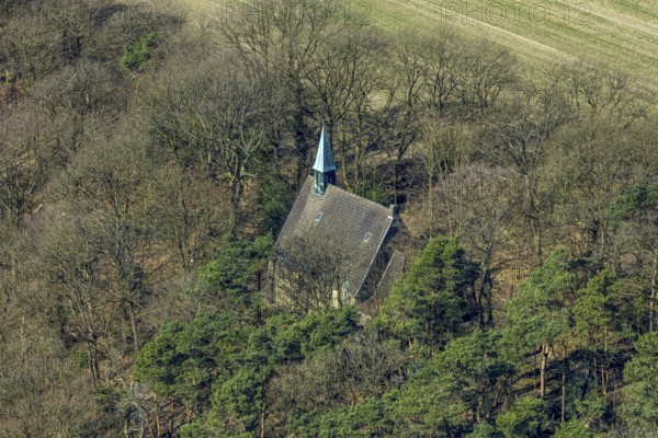 Aerial view, St. Elisabeth forest chapel in Ostende, Herdecke, Ruhr area, North Rhine-Westphalia, Germany, DE, Europe, church, aerial view, aerial photography, aerial photography, overview, bird's-eye view, forest, birds-eyes view, overview