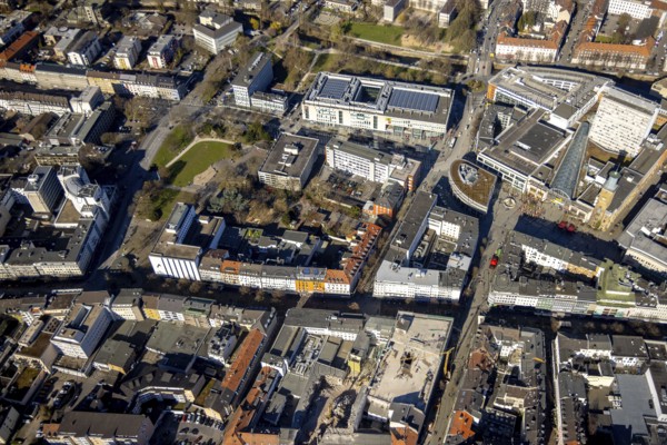Aerial view, city centre with Rathaus Galerie, pedestrian zone Rathauspassage, medium-sized town, Hagen, Ruhr area, North Rhine-Westphalia, Germany