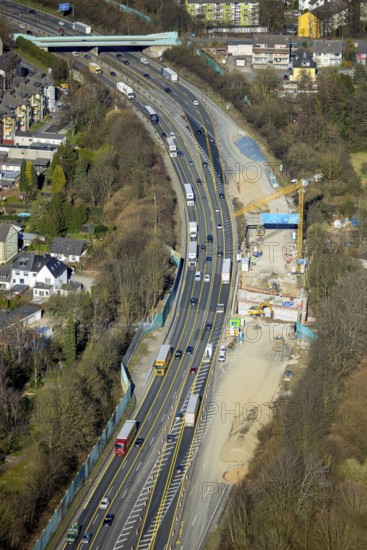Aerial view, motorway A1 construction site exit Hagen-Nord, Vorhalle, Hagen, Ruhr area, North Rhine-Westphalia, Germany