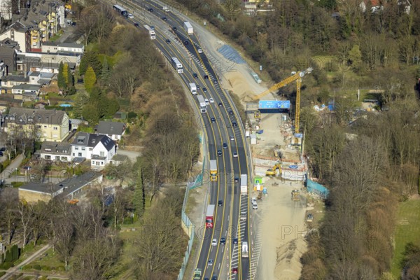 Aerial view, motorway A1 construction site exit Hagen-Nord, Vorhalle, Hagen, Ruhr area, North Rhine-Westphalia, Germany