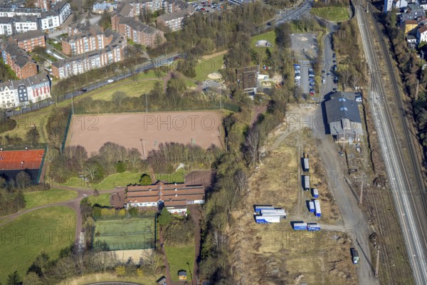 Aerial view, Haspe district sports centre, Haspe sports club, Haspe, Hagen, Ruhr area, North Rhine-Westphalia, Germany