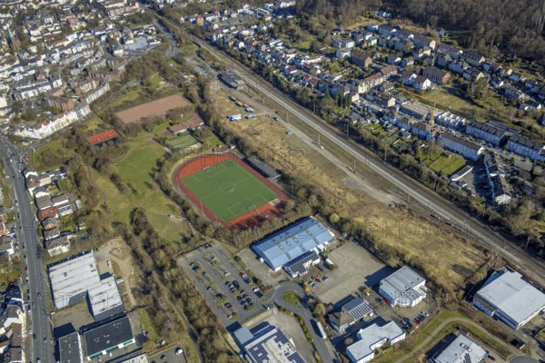 Aerial view, Haspe district sports centre, Haspe sports club, Haspe, Hagen, Ruhr area, North Rhine-Westphalia, Germany