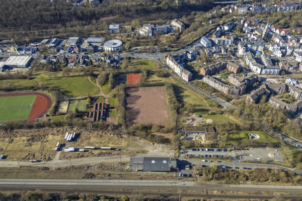 Aerial view, Haspe district sports centre, Haspe sports club, Haspe, Hagen, Ruhr area, North Rhine-Westphalia, Germany