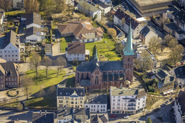 Aerial view, St Bonifatius Catholic Church, Haspe, Hagen, Ruhr area, North Rhine-Westphalia, Germany