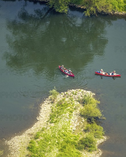 Aerial view, canoeist on the river Ruhr, Hattingen, Ruhr area, North Rhine-Westphalia, Germany, DE, Europe, aerial view, aerial photography, aerial photography, overview, bird's-eye view, overview