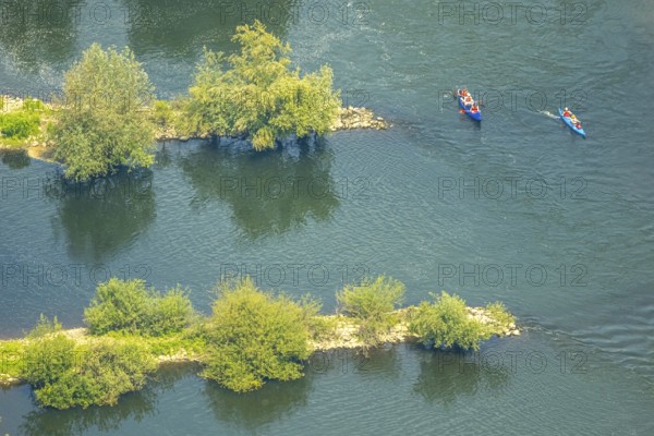 Aerial view, kayaker on the river Ruhr with groynes, Hattingen, Ruhr area, North Rhine-Westphalia, Germany, boat, DE, Europe, aerial view, aerial photography, aerial photography, rocky outcrops, overview, bird's-eye view, overview