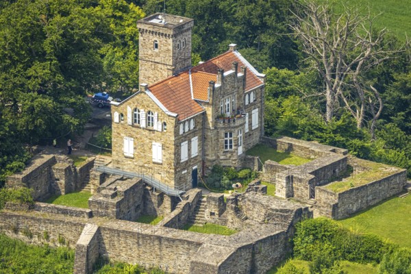 Aerial view, Isenburg (Isenberg Castle), castle ruins on the Isenberg, Hattingen, Ruhr area, North Rhine-Westphalia, Germany, castle, DE, Europe, aerial view, aerial photography, aerial photography, ruins, castle, overview, bird's-eye view, overview