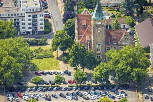 Aerial view, town hall city of Hattingen with town hall tower, Hattingen, Ruhr area, North Rhine-Westphalia, Germany, authority, DE, Europe, aerial view, aerial photography, aerial photography, city administration, overview, bird's-eye view, overview