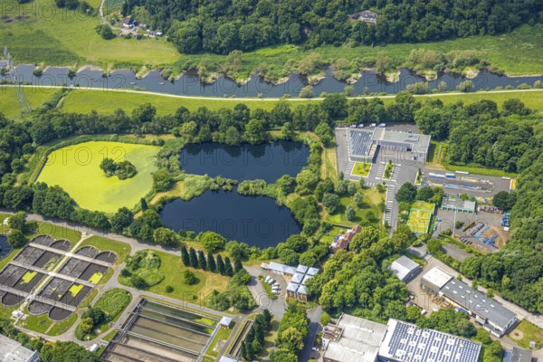 Aerial view, waterworks sewage treatment plant Hattingen (Ruhrverband), Stadtwerke Hattingen, Hattingen, Ruhr area, North Rhine-Westphalia, Germany, DE, Europe, sewage treatment plant, aerial view, aerial photography, aerial photography, overview, bird's-eye view, overview