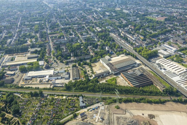 Aerial view, Gelsenkirchen, commercial area, urban redevelopment, Hochkampstraße, Magdeburgerstraße, Schalke, Ruhr area, North Rhine-Westphalia, Germany