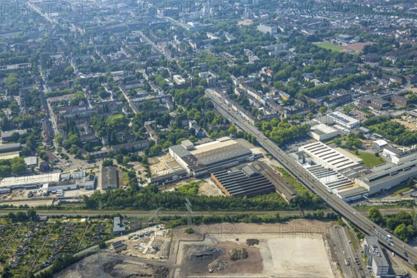 Aerial view, Gelsenkirchen, commercial area, urban redevelopment, Hochkampstraße, Magdeburgerstraße, Schalke, Ruhr area, North Rhine-Westphalia, Germany